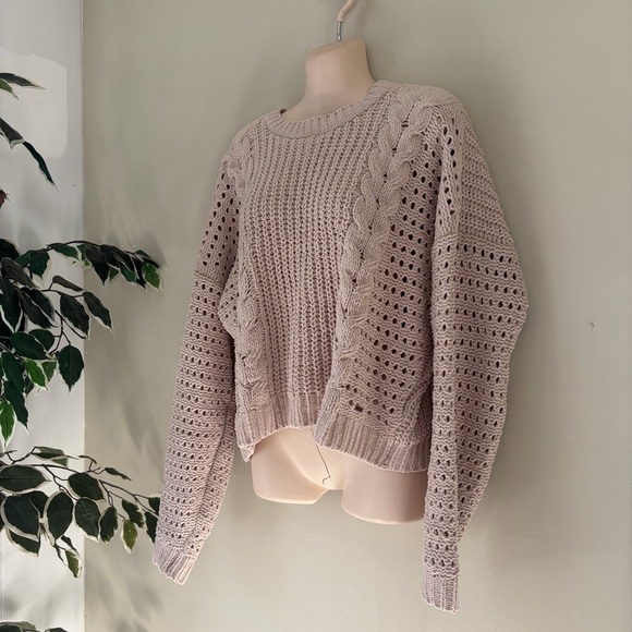 Hollister Sweaters - Hollister Vintage-Inspired Cable Knit Scoop Neck Sweater in Light Blush